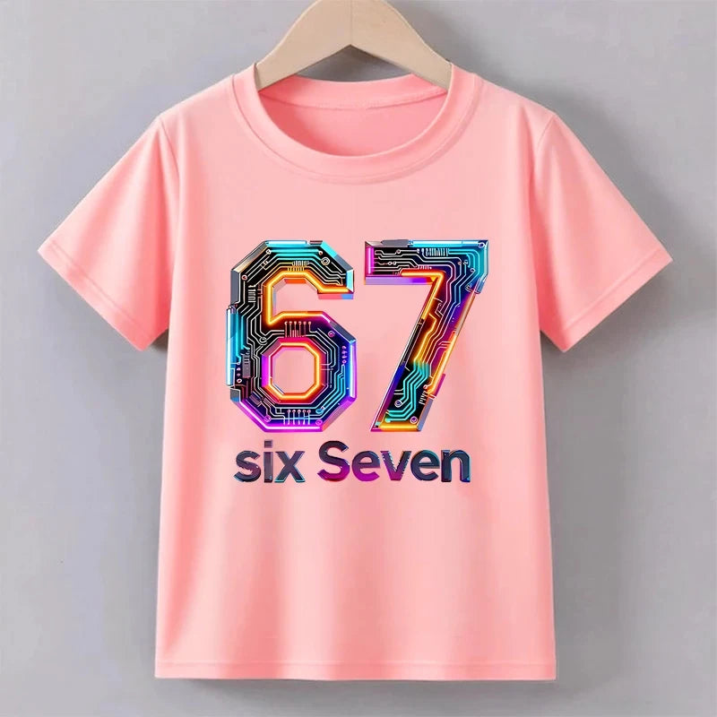 Children's Clothing Six Seven Print T-shirt Summer Girls Boys Punk Casual Fashion Tops Kids Colorful O-Neck Short Sleeve T-shirt