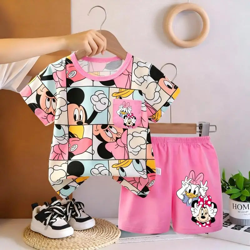 Kids Girls Summer Clothing Set Toddler Baby Pajamas Print 2-4 years  Short Sleeve T-Shirt And Shorts Children's Outfit