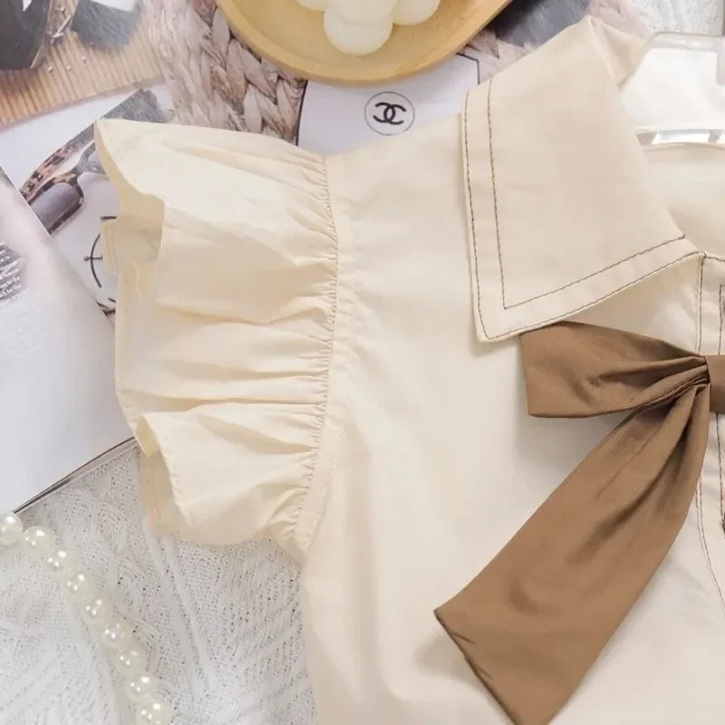 Baby Girls Summer Set 2024 New Bow Tops+shorts Children's Two Piece Set Kids Clothing
