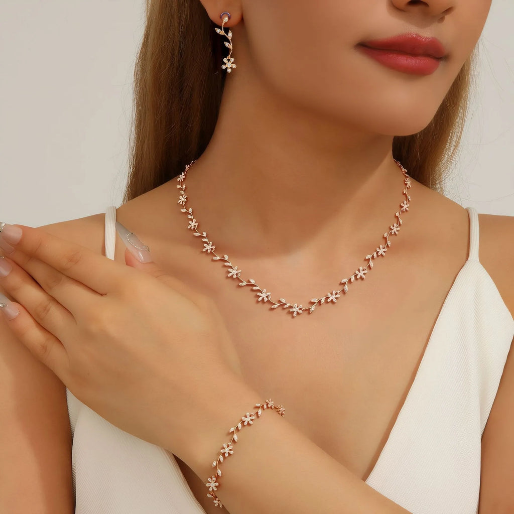 Diamond Leaf Bridal Jewellery Set — 4 Piece