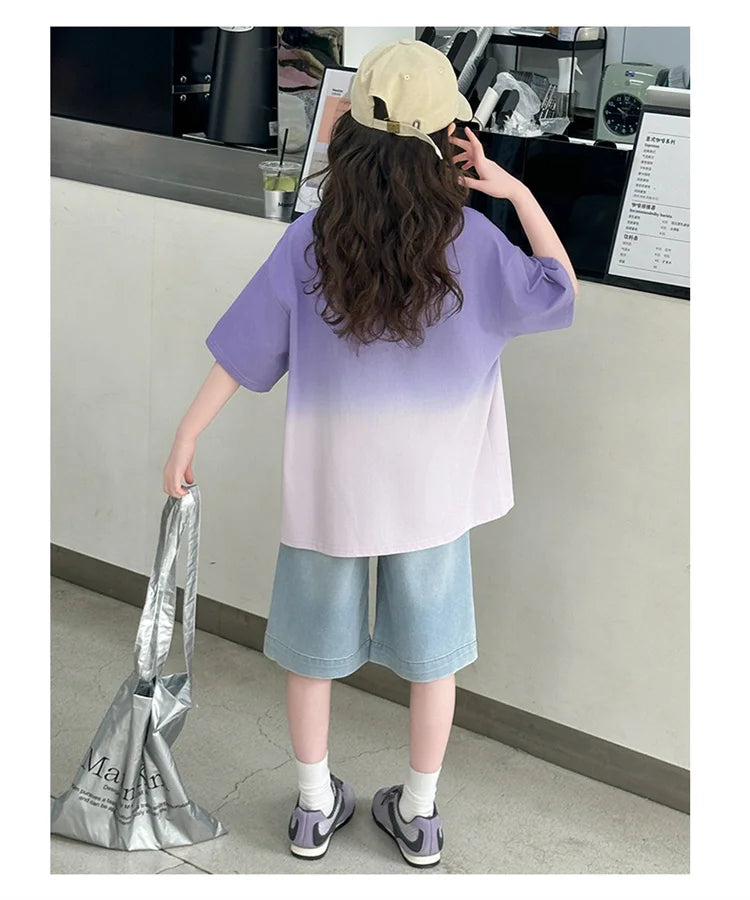 Kids Luxury Clothing Set for Girl Summer Outfit Suit Gradient Top and Bottom Clothes Set Children High Quality Tracksuit Garment