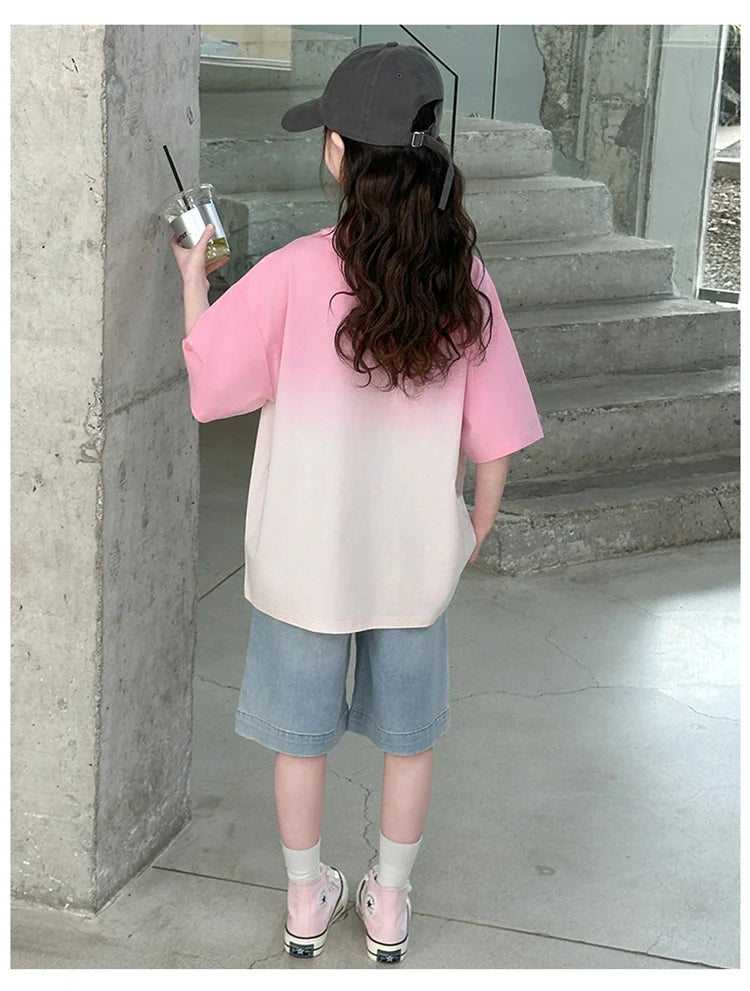 Kids Luxury Clothing Set for Girl Summer Outfit Suit Gradient Top and Bottom Clothes Set Children High Quality Tracksuit Garment