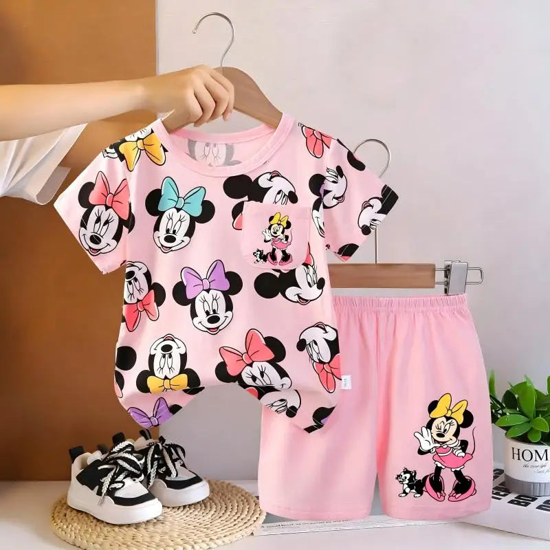Kids Girls Summer Clothing Set Toddler Baby Pajamas Print 2-4 years  Short Sleeve T-Shirt And Shorts Children's Outfit