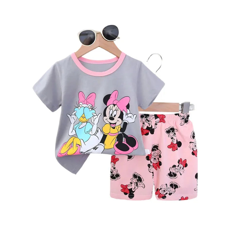 Kids Girls Summer Clothing Set Toddler Baby Pajamas Print 2-4 years  Short Sleeve T-Shirt And Shorts Children's Outfit