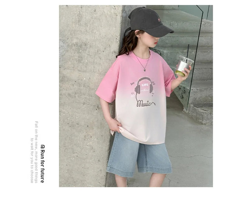 Kids Luxury Clothing Set for Girl Summer Outfit Suit Gradient Top and Bottom Clothes Set Children High Quality Tracksuit Garment