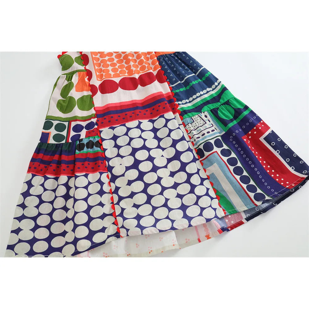 Girls Clashing Patchwork Sleeveless Dress For 2-7 Years Summer Vintage Style Kids Clothing