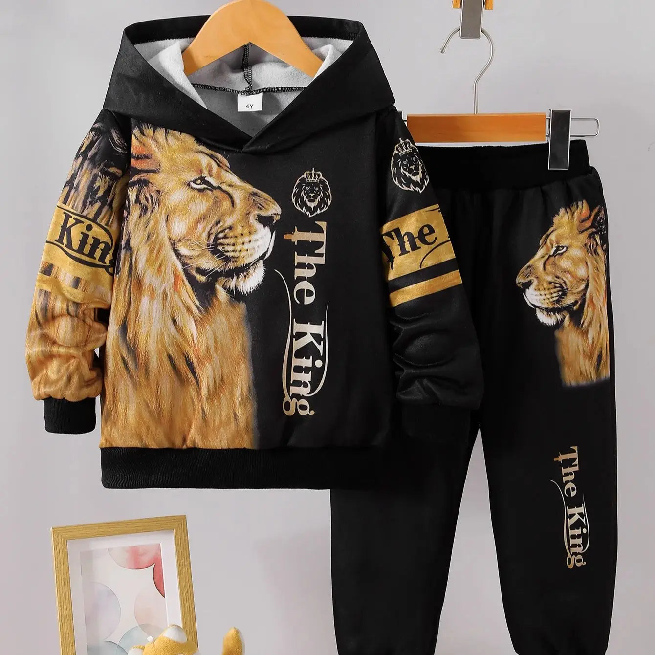 Boys' Autumn Winter Casual Lion Print Two-Piece Set Comfortable Fashionable Kids' Clothing