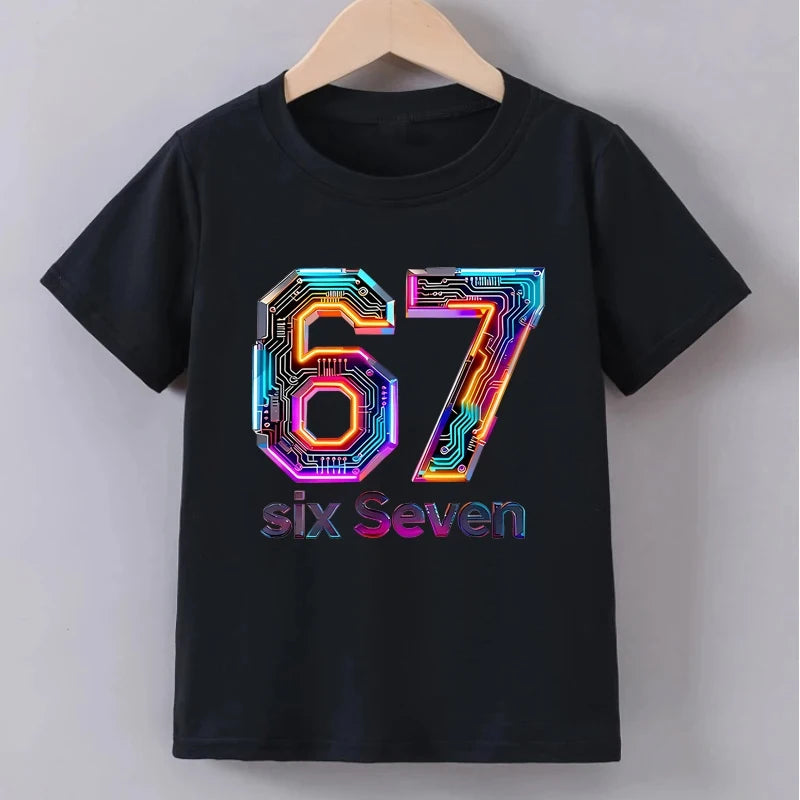 Children's Clothing Six Seven Print T-shirt Summer Girls Boys Punk Casual Fashion Tops Kids Colorful O-Neck Short Sleeve T-shirt
