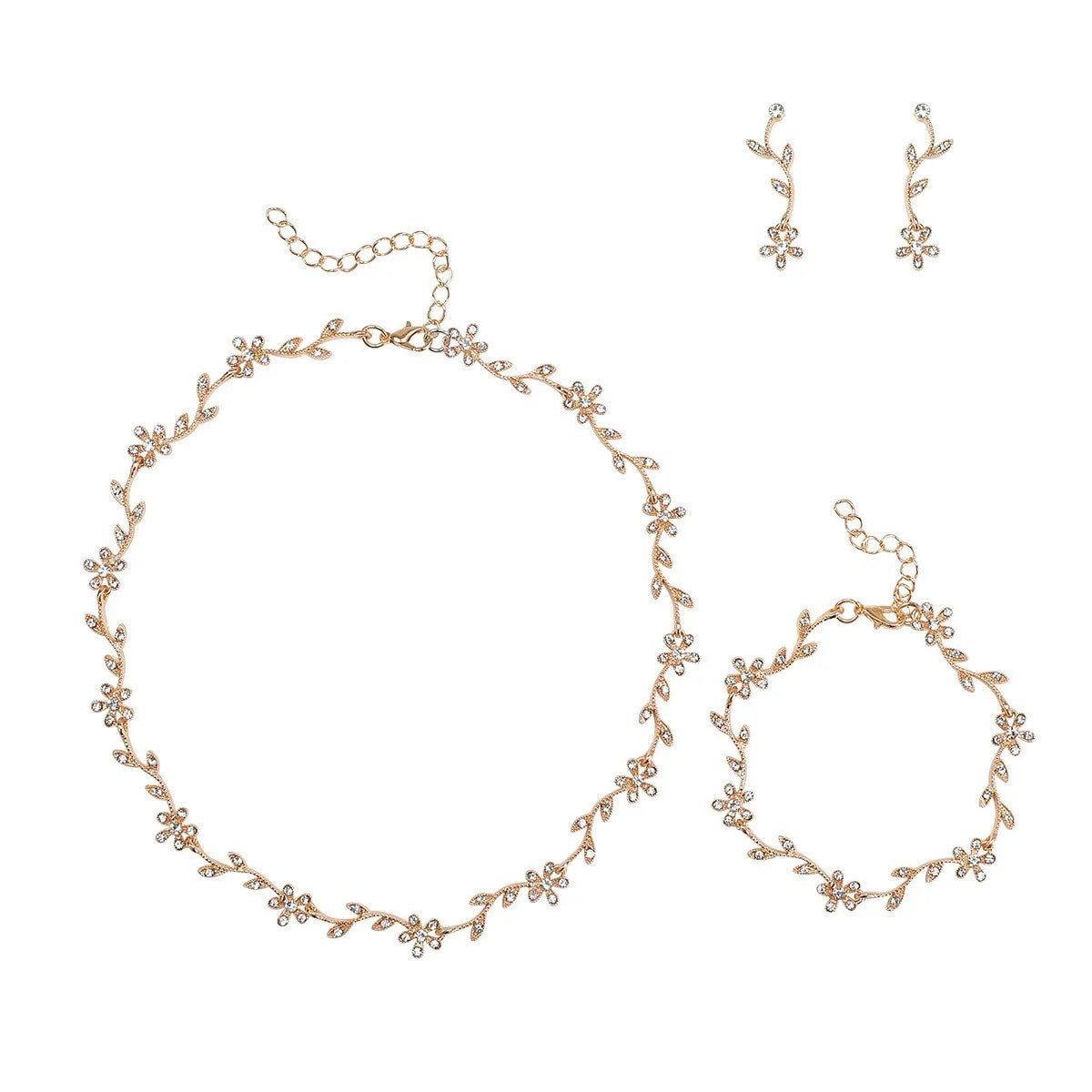 Diamond Leaf Bridal Jewellery Set — 4 Piece