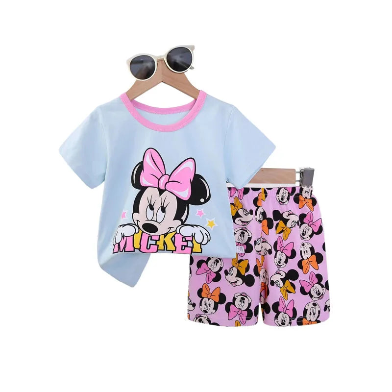 Kids Girls Summer Clothing Set Toddler Baby Pajamas Print 2-4 years  Short Sleeve T-Shirt And Shorts Children's Outfit