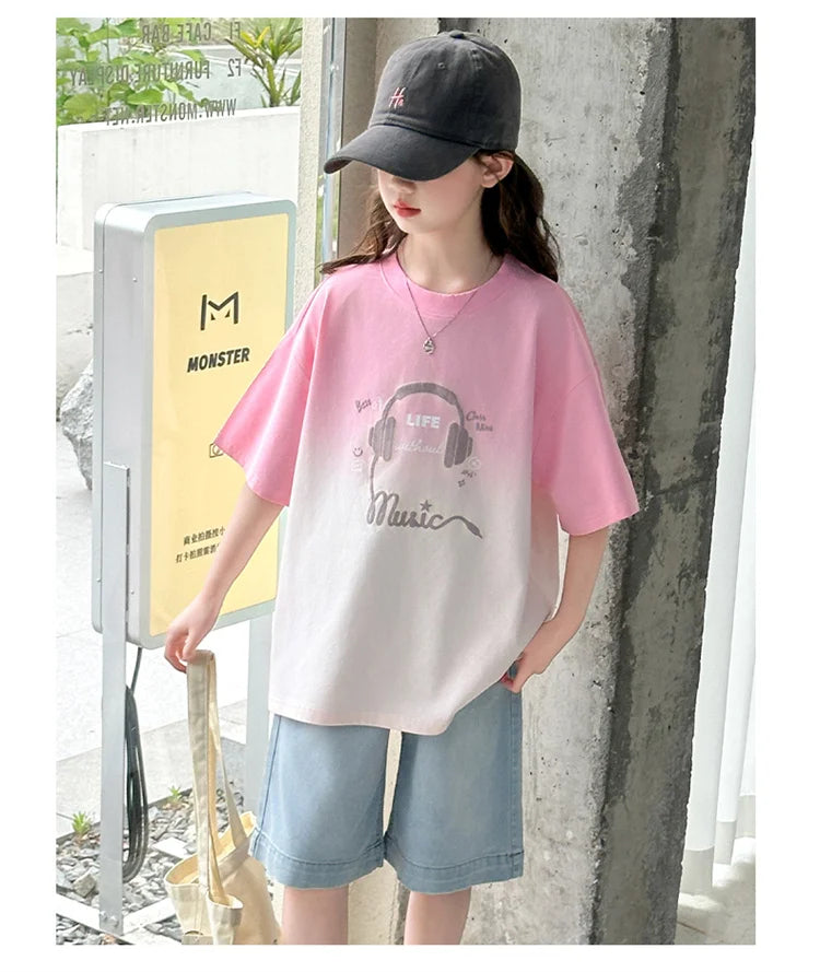Kids Luxury Clothing Set for Girl Summer Outfit Suit Gradient Top and Bottom Clothes Set Children High Quality Tracksuit Garment