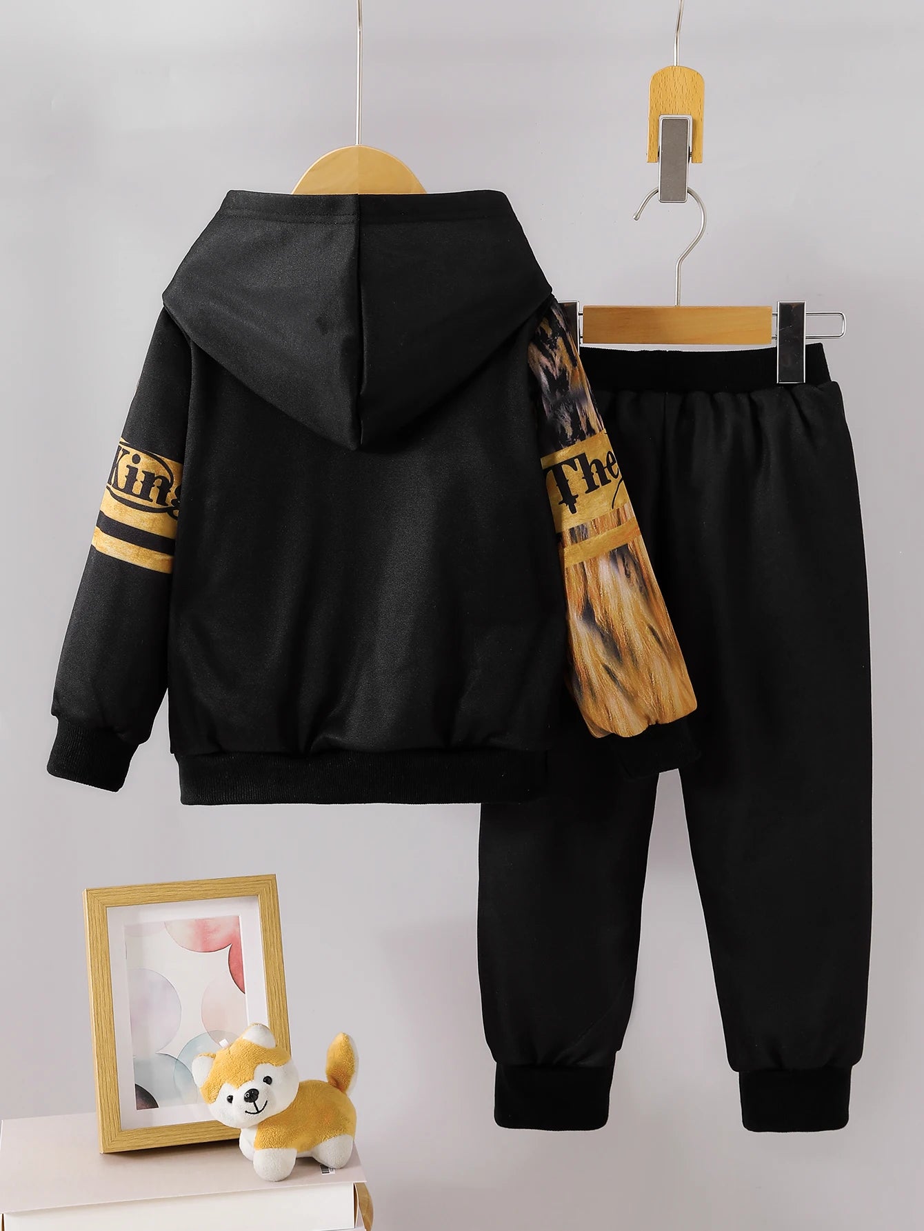 Boys' Autumn Winter Casual Lion Print Two-Piece Set Comfortable Fashionable Kids' Clothing