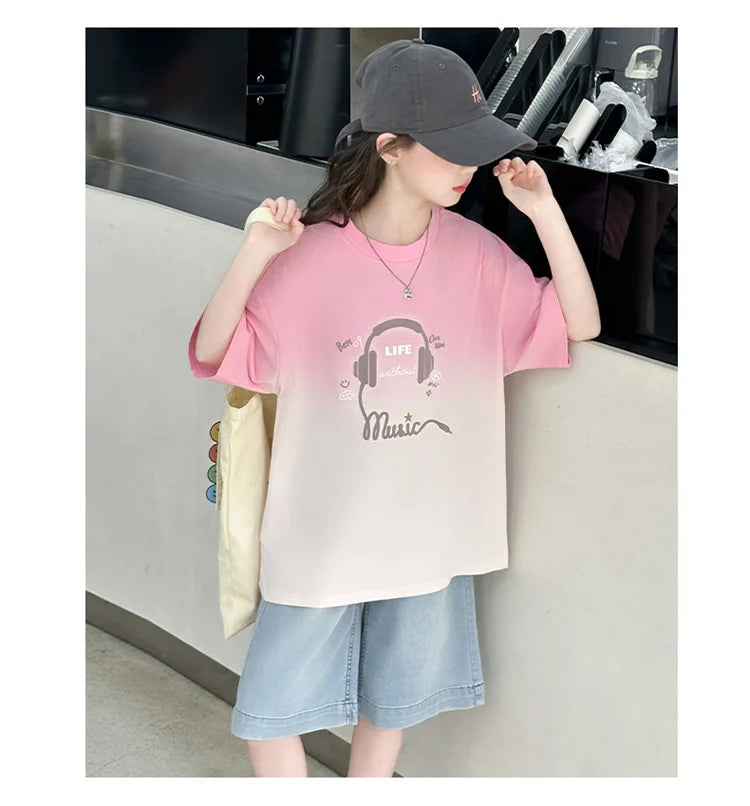 Kids Luxury Clothing Set for Girl Summer Outfit Suit Gradient Top and Bottom Clothes Set Children High Quality Tracksuit Garment