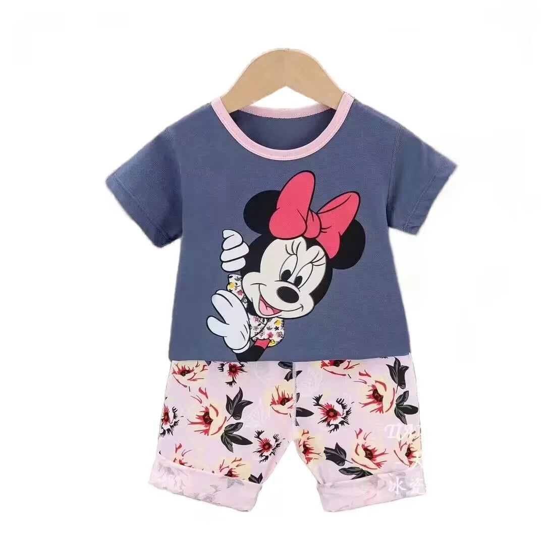Kids Girls Summer Clothing Set Toddler Baby Pajamas Print 2-4 years  Short Sleeve T-Shirt And Shorts Children's Outfit