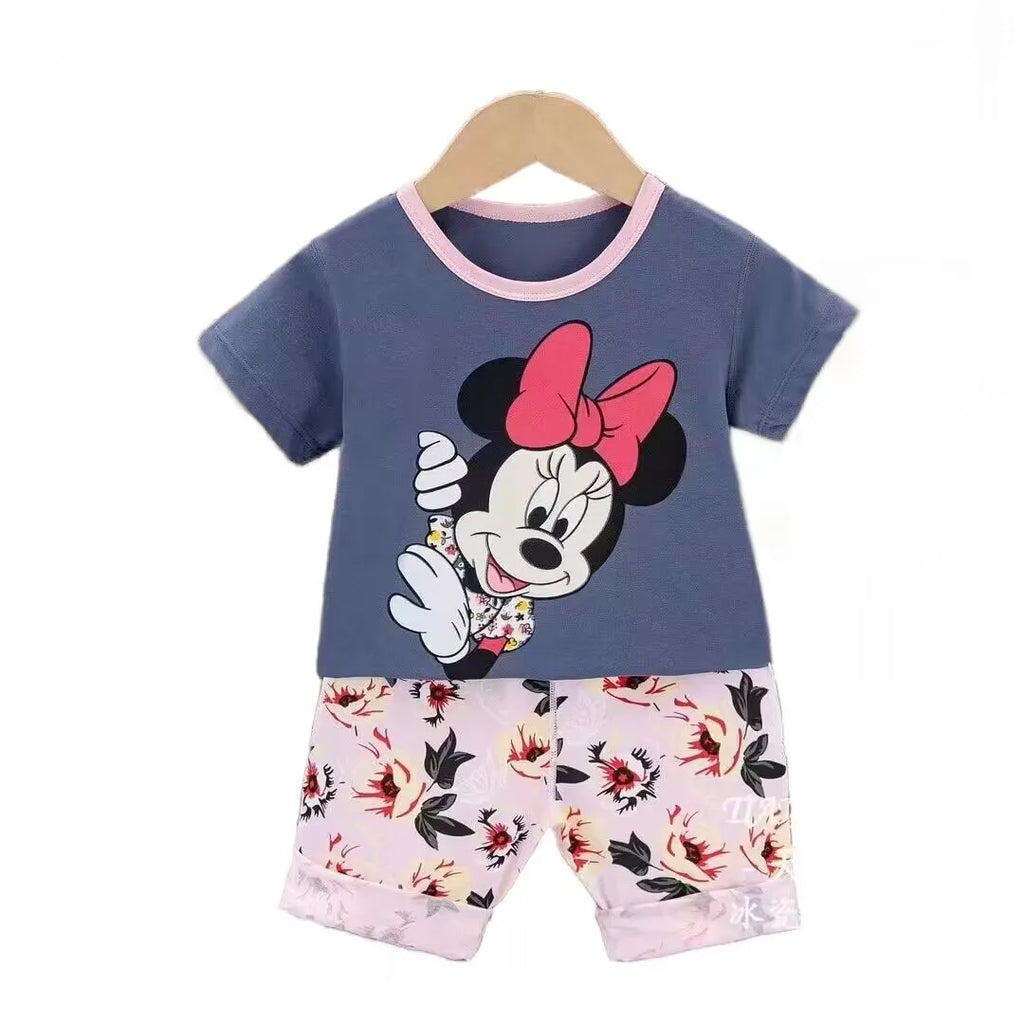 Kids Girls Summer Clothing Set Toddler Baby Pajamas Print 2-4 years  Short Sleeve T-Shirt And Shorts Children's Outfit