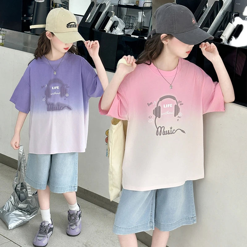Kids Luxury Clothing Set for Girl Summer Outfit Suit Gradient Top and Bottom Clothes Set Children High Quality Tracksuit Garment