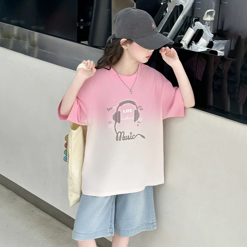 Kids Luxury Clothing Set for Girl Summer Outfit Suit Gradient Top and Bottom Clothes Set Children High Quality Tracksuit Garment