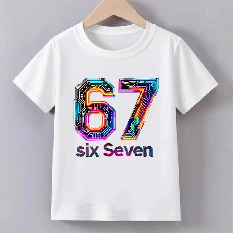 Children's Clothing Six Seven Print T-shirt Summer Girls Boys Punk Casual Fashion Tops Kids Colorful O-Neck Short Sleeve T-shirt