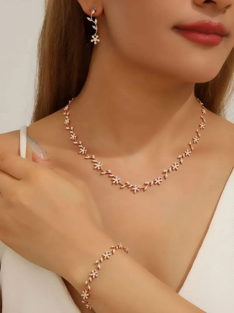 Diamond Leaf Bridal Jewellery Set — 4 Piece