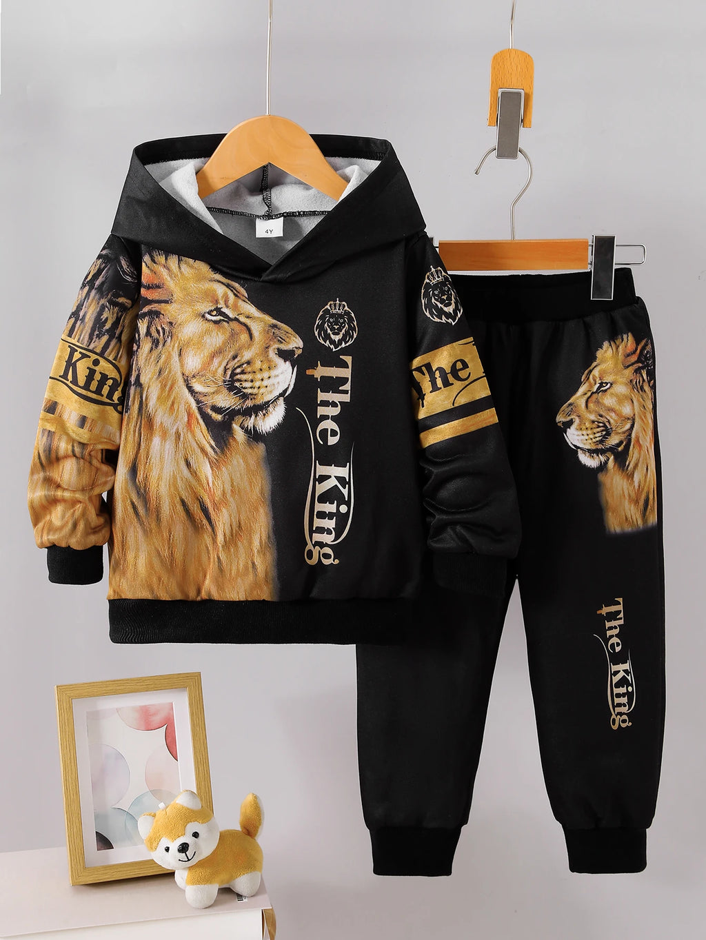 Boys' Autumn Winter Casual Lion Print Two-Piece Set Comfortable Fashionable Kids' Clothing