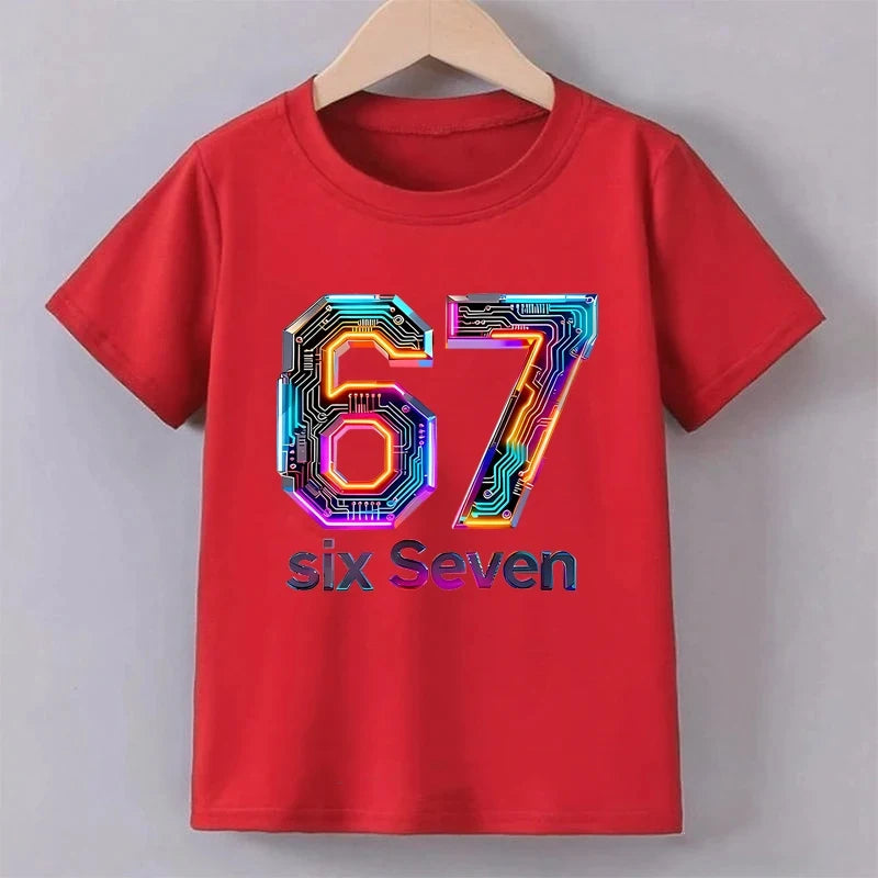 Children's Clothing Six Seven Print T-shirt Summer Girls Boys Punk Casual Fashion Tops Kids Colorful O-Neck Short Sleeve T-shirt