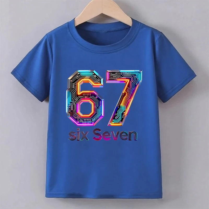 Children's Clothing Six Seven Print T-shirt Summer Girls Boys Punk Casual Fashion Tops Kids Colorful O-Neck Short Sleeve T-shirt