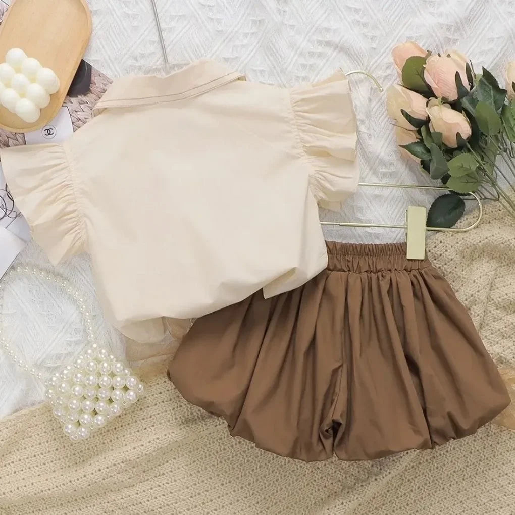 Baby Girls Summer Set 2024 New Bow Tops+shorts Children's Two Piece Set Kids Clothing