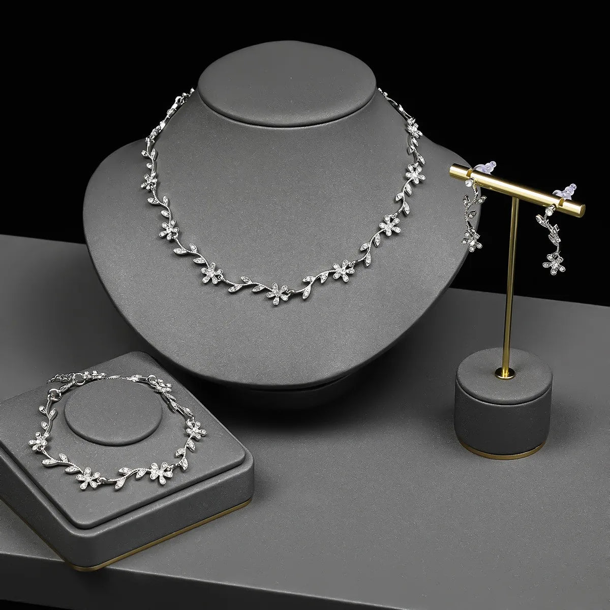 Diamond Leaf Bridal Jewellery Set — 4 Piece