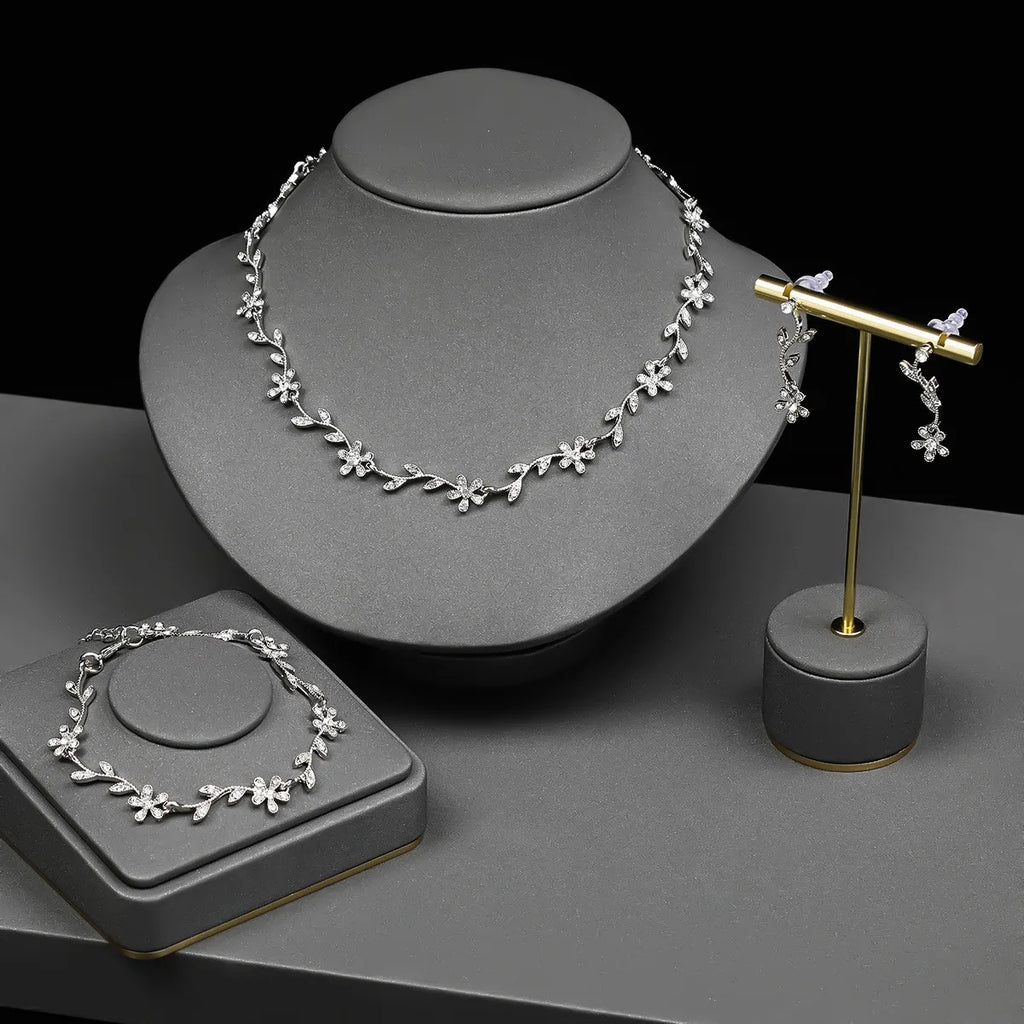 Diamond Leaf Bridal Jewellery Set — 4 Piece