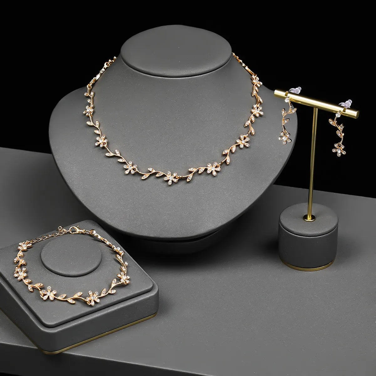 Diamond Leaf Bridal Jewellery Set — 4 Piece