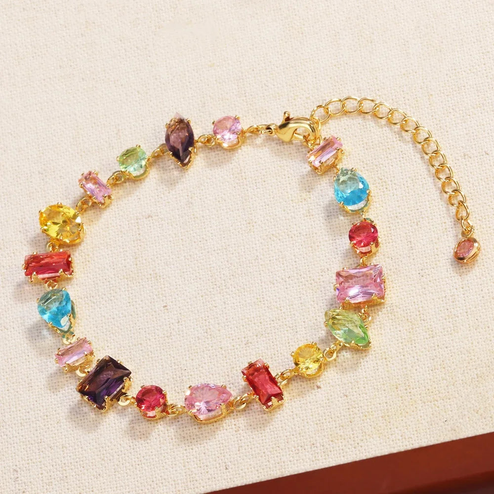 Brand 18K Gold Plated New Luxury Colourful Crystal Zircon Necklace For Women Fashion Party Jewelry Accessories Ladies Jewellery