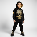 Bold luxury kids fashion two-piece set with statement graphics