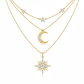 Luxury gold celestial layered necklace set with moon and star pendants